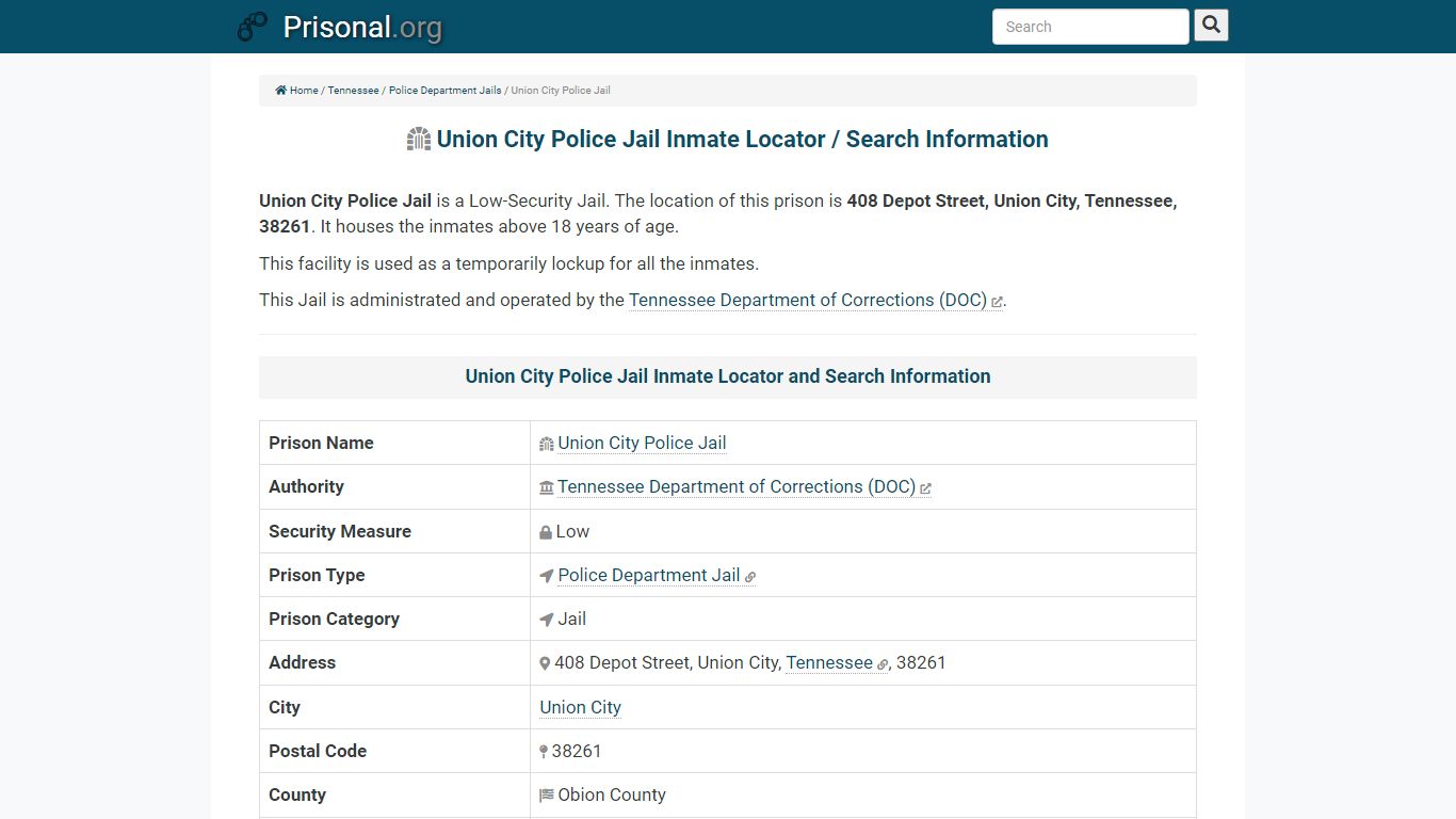 Union City Police Jail-Inmate Locator/Search Info, Phone ...